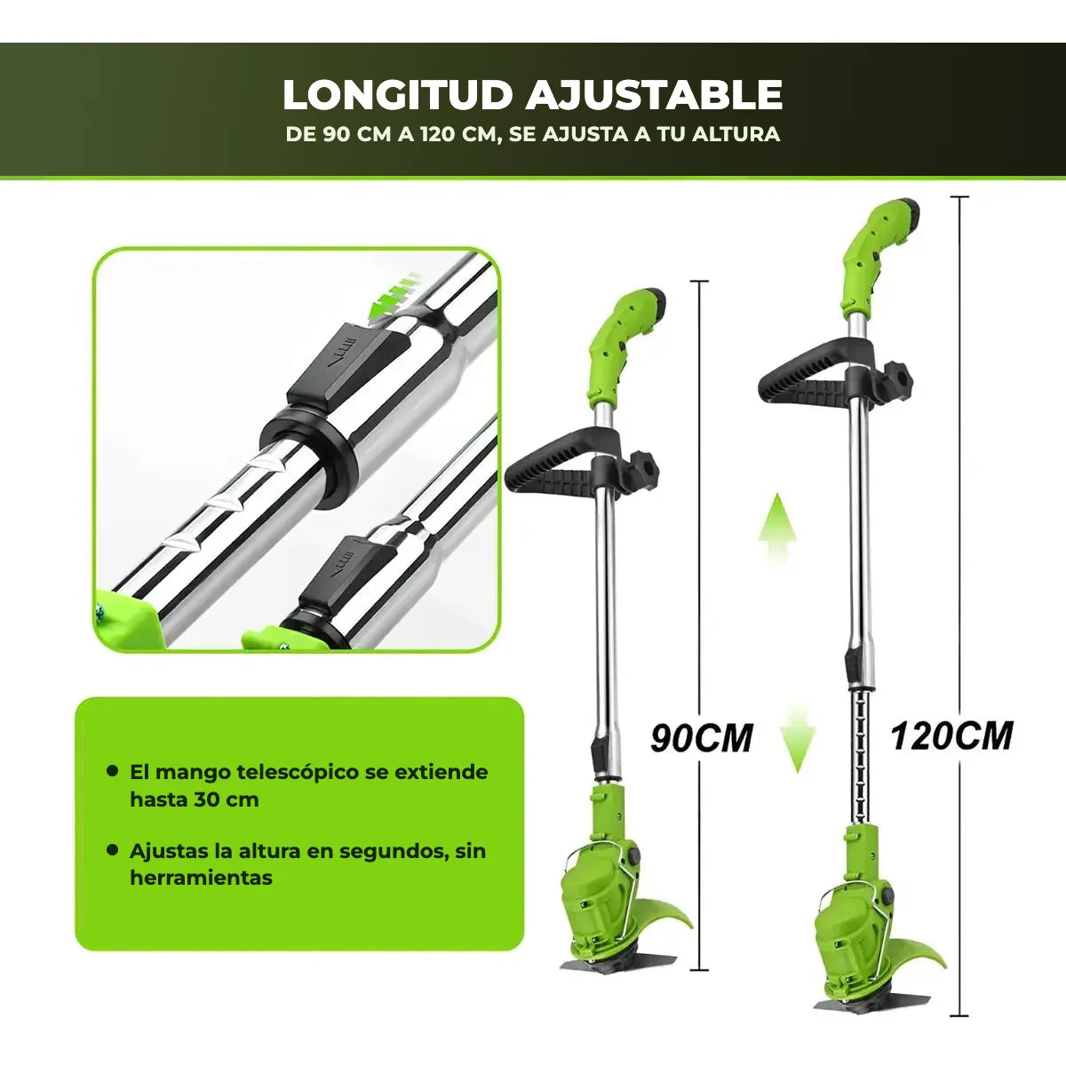 Cortadora de cesped JardinPro con mango telescopico ajustable de 90 a 120 cm